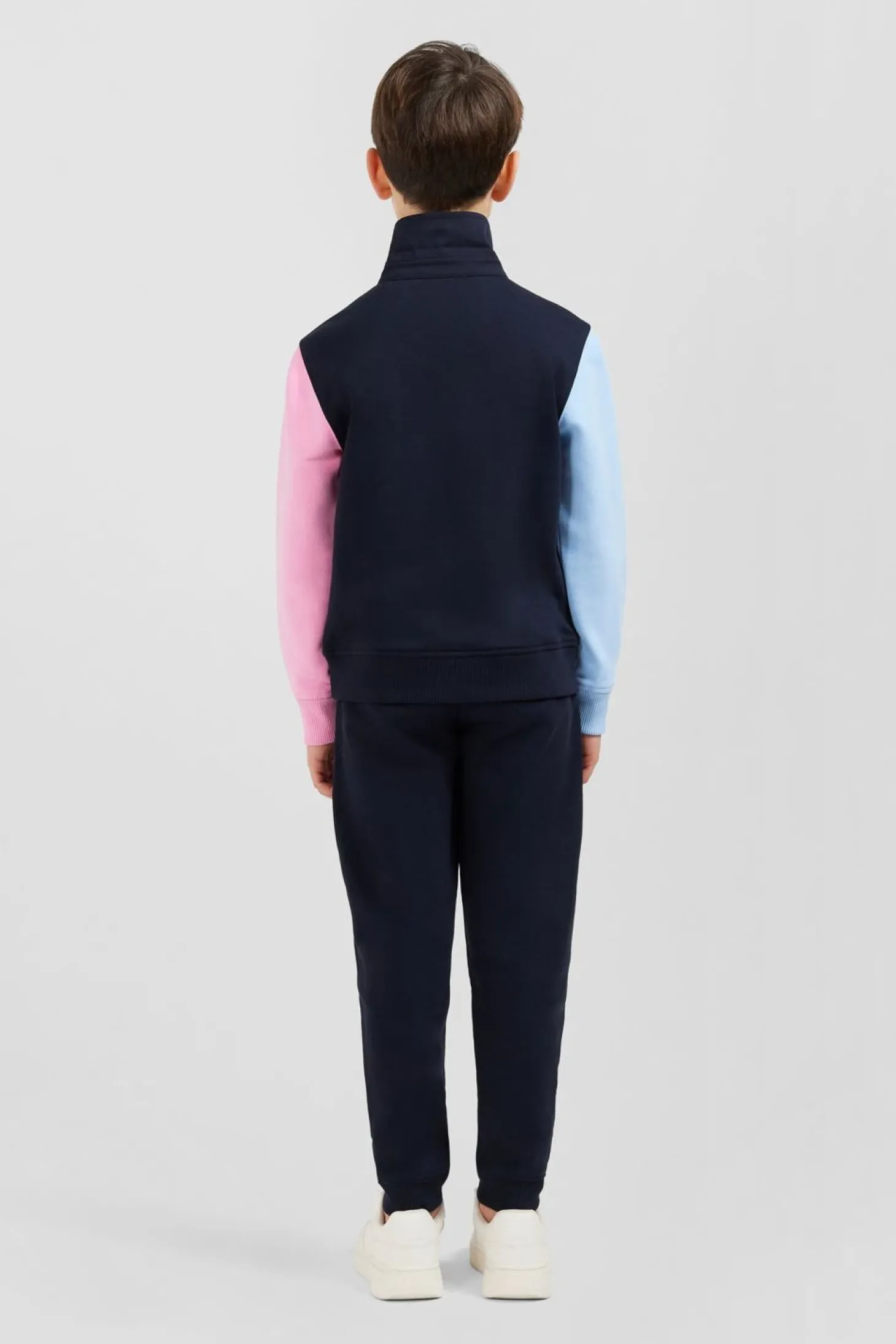 Sweatshirt Col Polo Marine Manches Bicolores En Coton