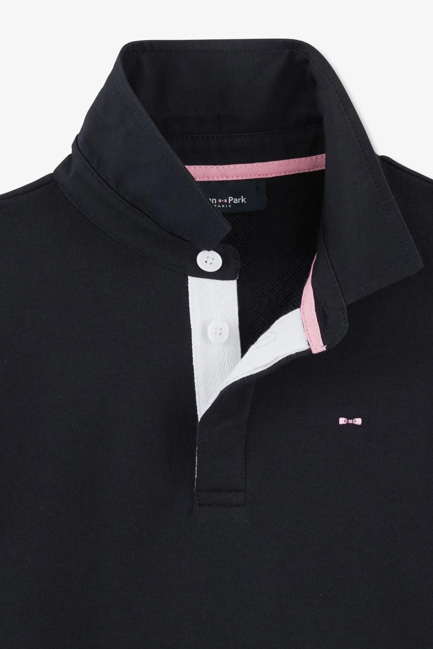 Sweatshirt Col Polo Marine Manches Bicolores En Coton
