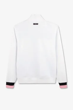 Sweatshirt Zippe En Coton Melange Blanc Inserts Matelasses