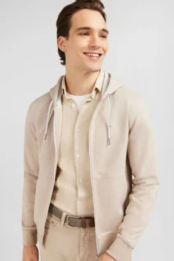 Sweat Zippe A Capuche Beige