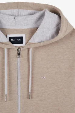 Sweat Zippe A Capuche Beige