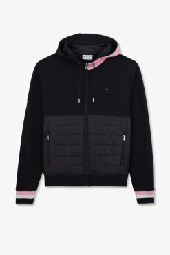 Sweat Zippe Bleu Fonce A Capuche Tricolore