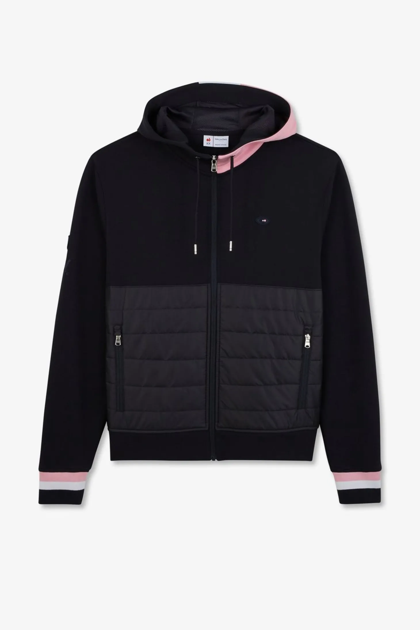 Sweat Zippe Bleu Fonce A Capuche Tricolore