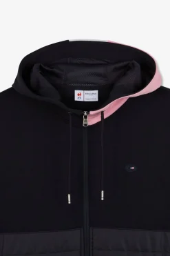 Sweat Zippe Bleu Fonce A Capuche Tricolore