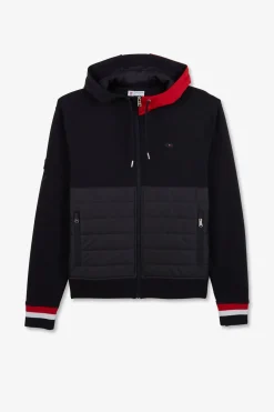 Sweat Zippe Bleu Fonce A Capuche Tricolore