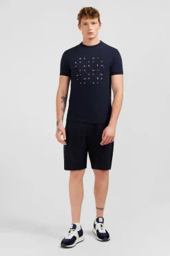 T-Shirt A Manches Courtes Bleu Marine Imprime