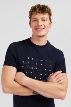 T-Shirt A Manches Courtes Bleu Marine Imprime