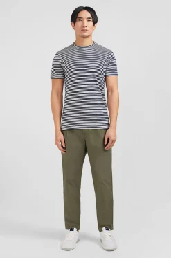 T-Shirt A Manches Courtes Raye Bleu Fonce