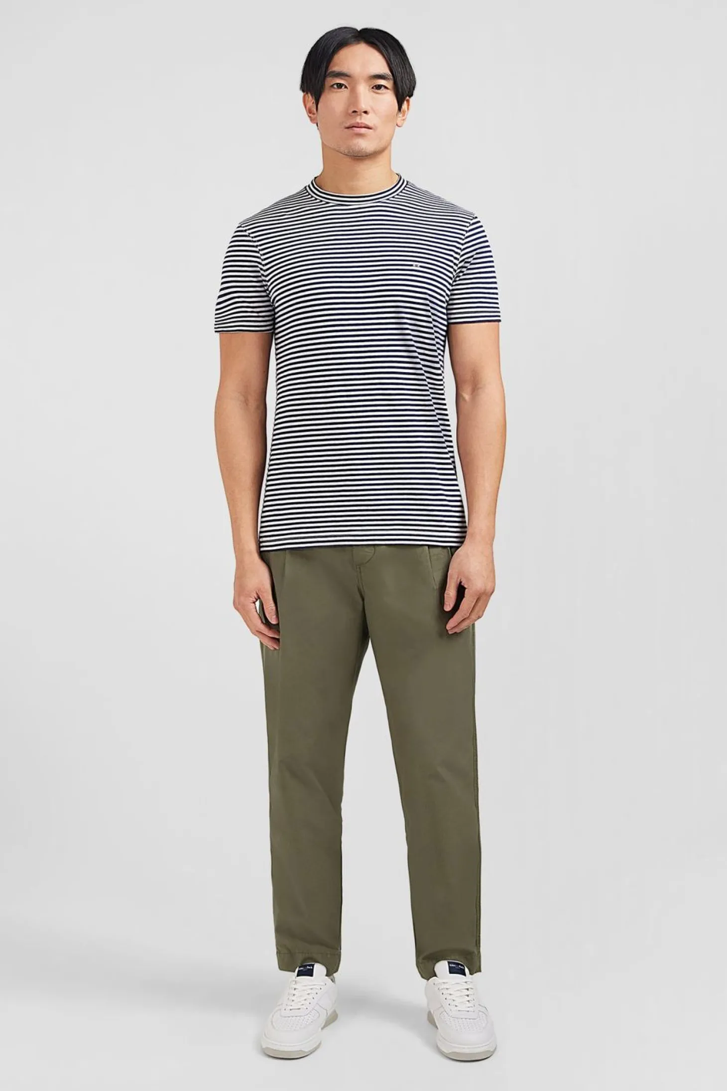T-Shirt A Manches Courtes Raye Bleu Fonce