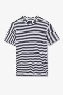 T-Shirt A Manches Courtes Raye Bleu Fonce