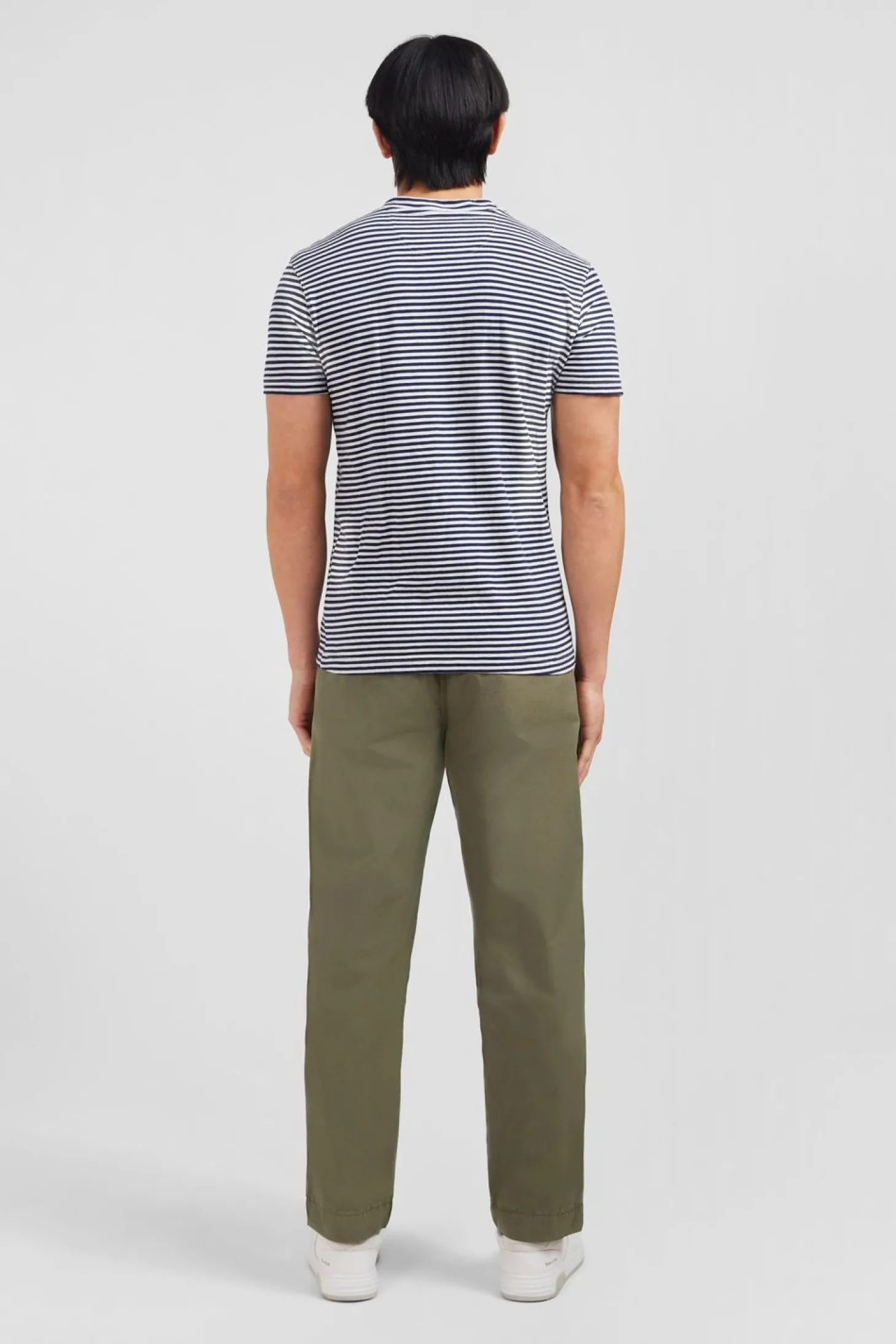 T-Shirt A Manches Courtes Raye Bleu Fonce