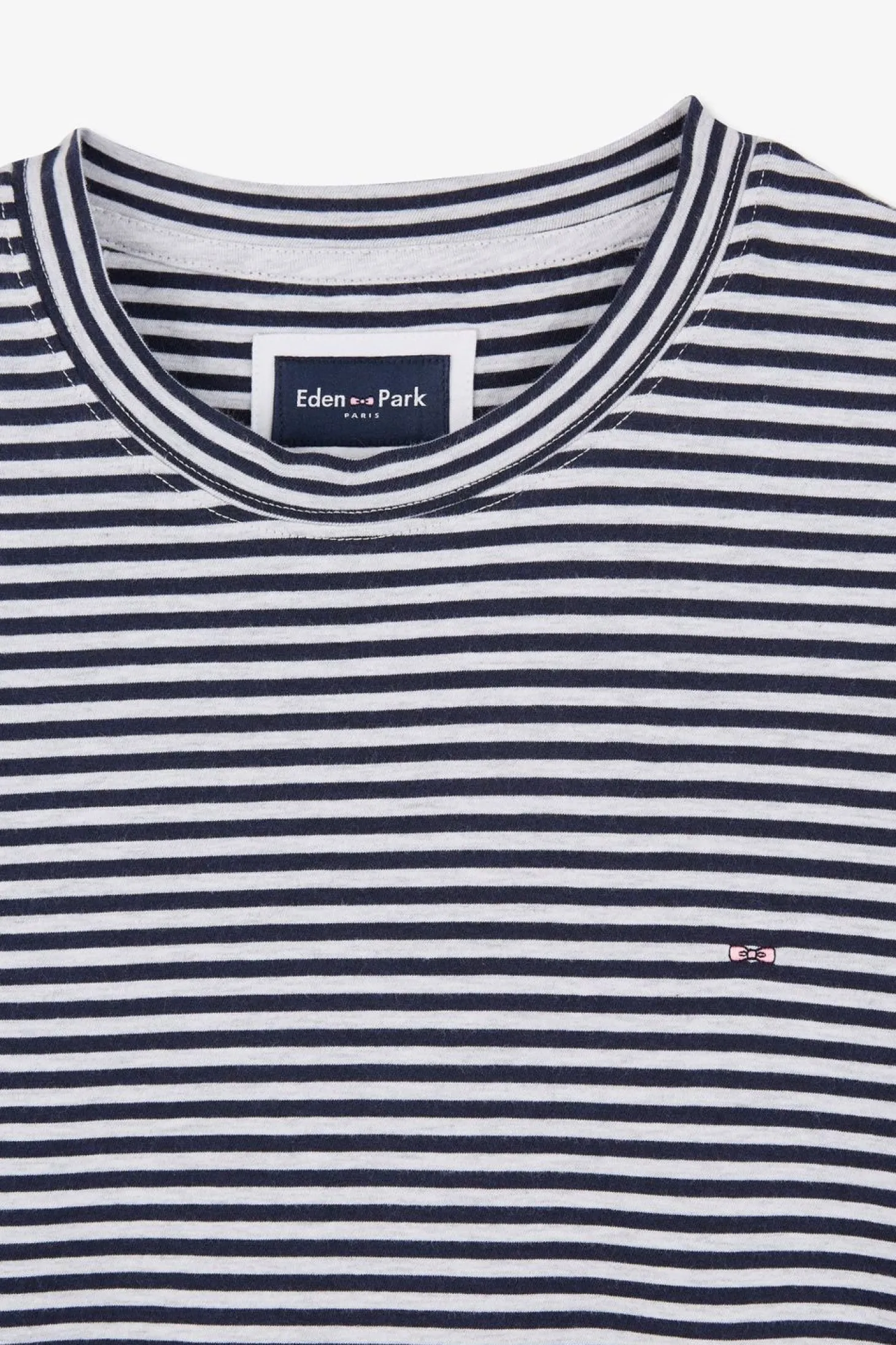 T-Shirt A Manches Courtes Raye Bleu Fonce