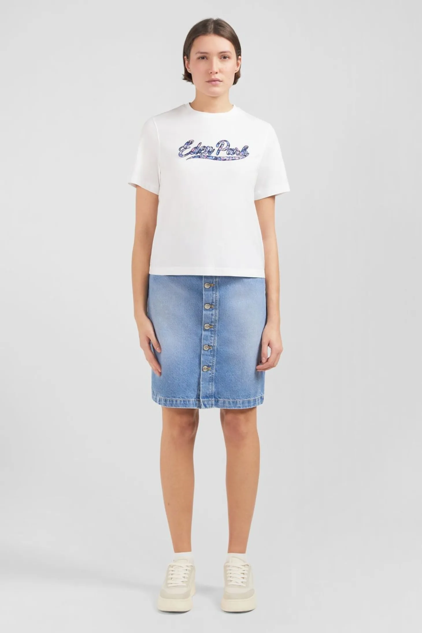 T-Shirt Blanc A Broderies Eden Park Fleuries