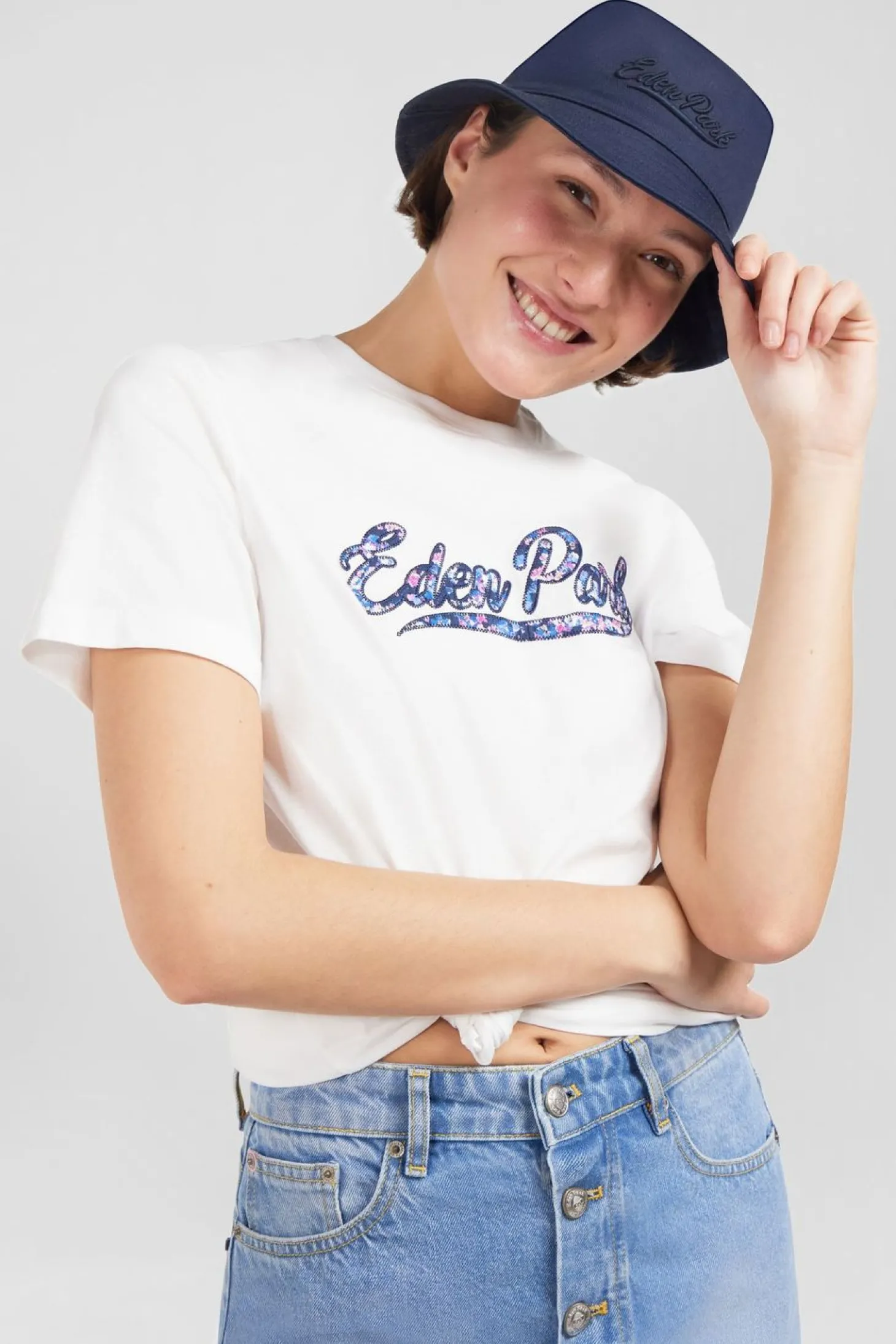 T-Shirt Blanc A Broderies Eden Park Fleuries