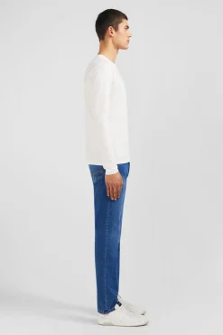 T-Shirt Blanc Col Rond A Manches Longues