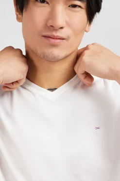 T-Shirt Blanc Col V A Manches Courtes
