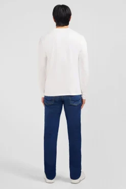 T-Shirt Blanc Col V A Manches Longues