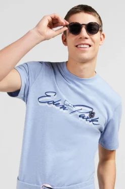 T-Shirt Bleu Clair A Double Inscription Eden Park