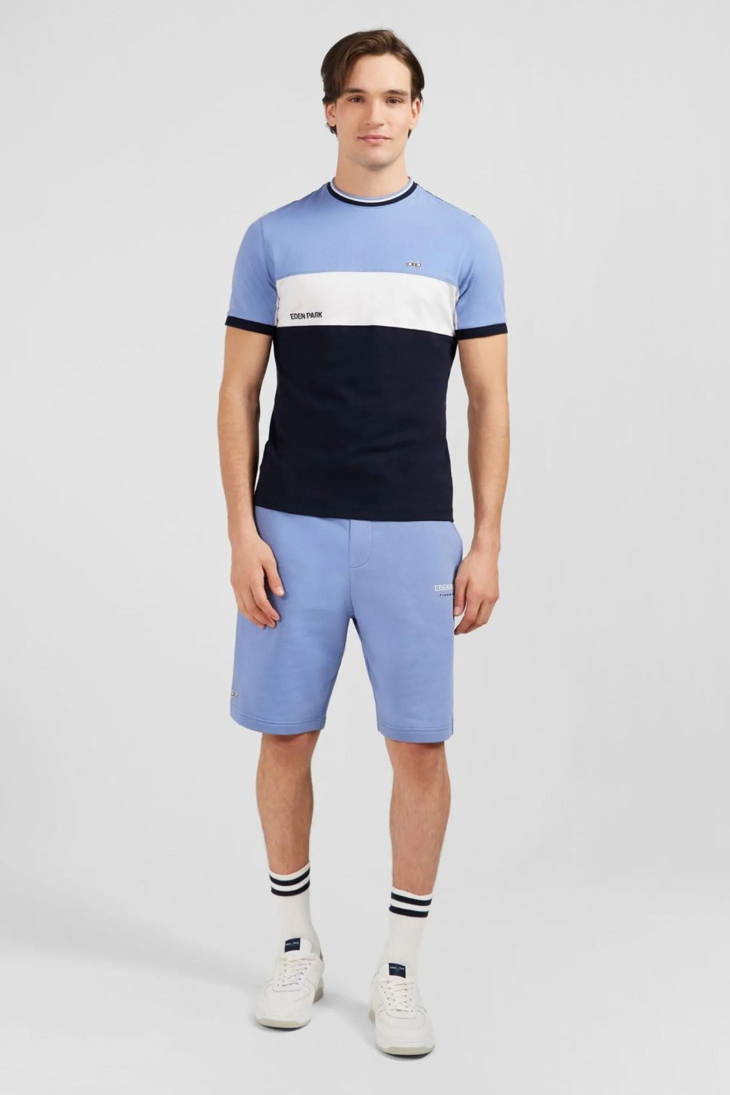 T-Shirt Bleu Colorblock A Manches Courtes