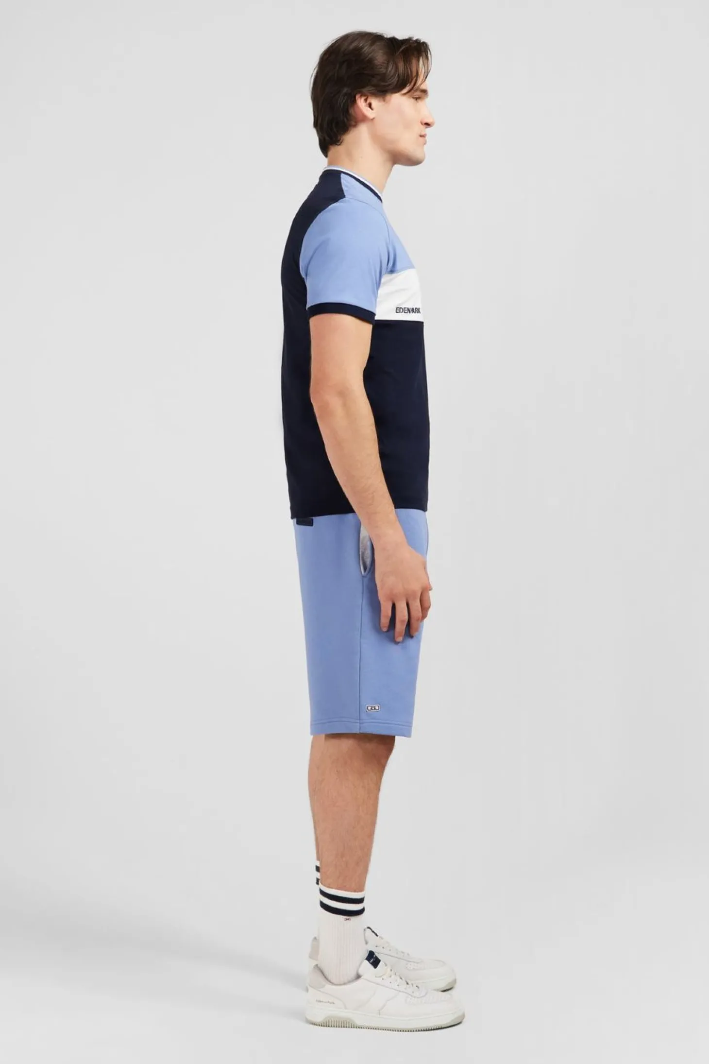 T-Shirt Bleu Colorblock A Manches Courtes
