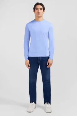 T-Shirt Bleu Col Rond A Manches Longues