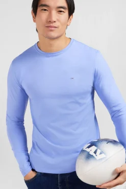 T-Shirt Bleu Col Rond A Manches Longues
