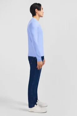 T-Shirt Bleu Col Rond A Manches Longues