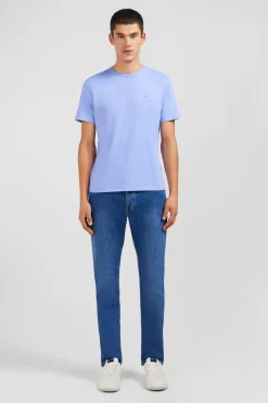 T-Shirt Bleu Col Rond A Manches Courtes