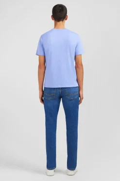 T-Shirt Bleu Col Rond A Manches Courtes