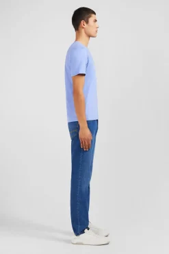 T-Shirt Bleu Col Rond A Manches Courtes