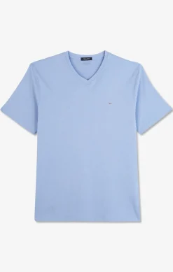 T-Shirt Bleu Col V A Manches Courtes