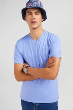 T-Shirt Bleu Col V A Manches Courtes