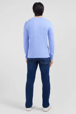 T-Shirt Bleu Col V A Manches Longues