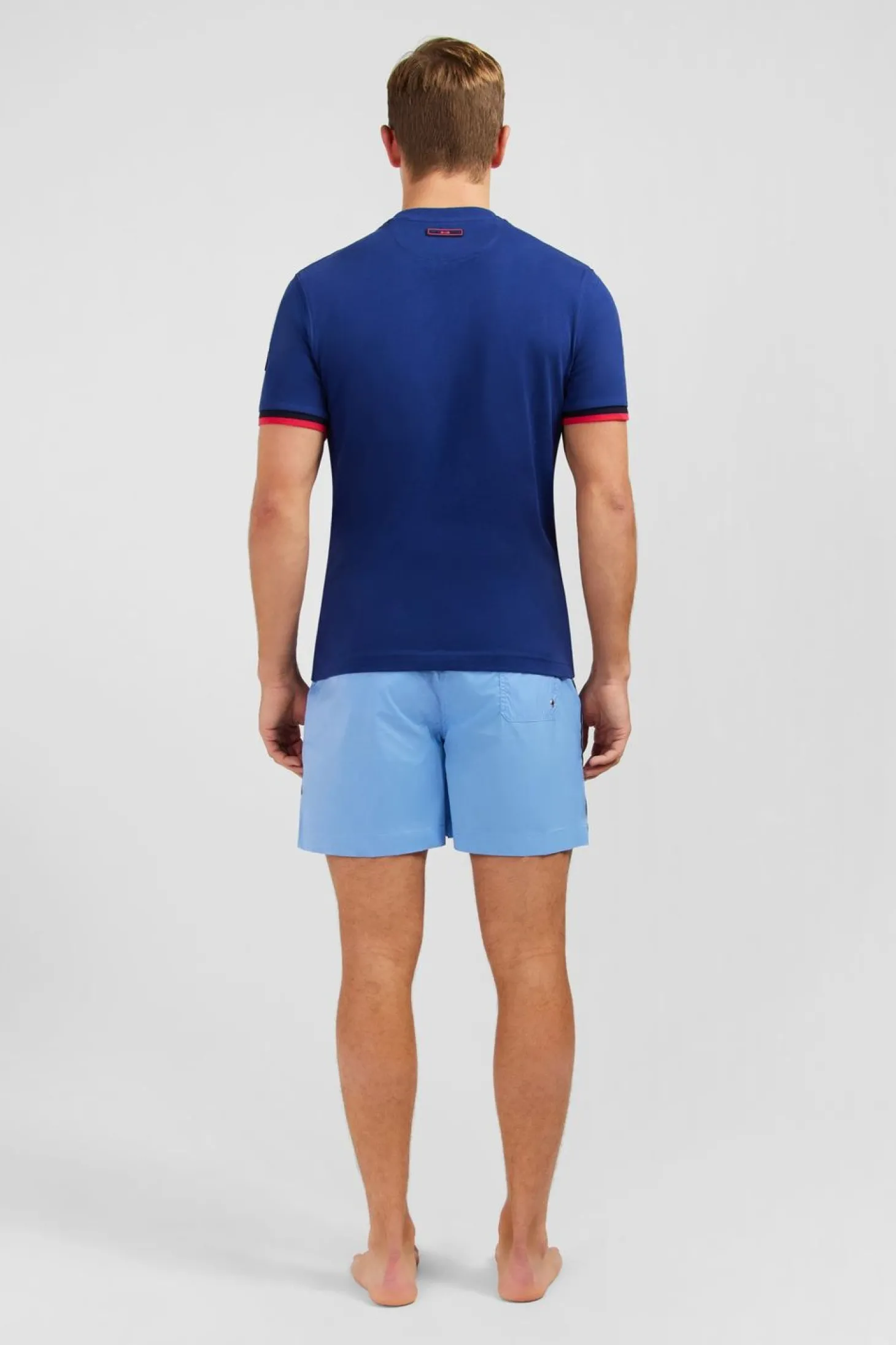 T-Shirt Bleu Fonce A Broderie Eden Park Bicolore