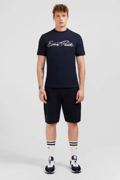 T-Shirt Bleu Fonce A Double Inscription Eden Park