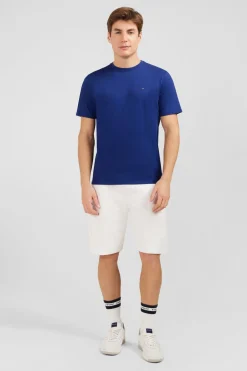 T-Shirt Bleu Fonce A Manches Courtes