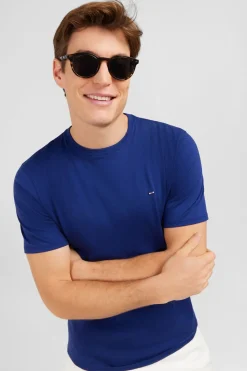 T-Shirt Bleu Fonce A Manches Courtes