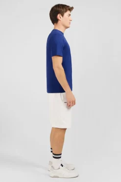 T-Shirt Bleu Fonce A Manches Courtes