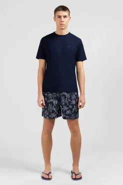 T-Shirt Bleu Fonce En Coton Flamme