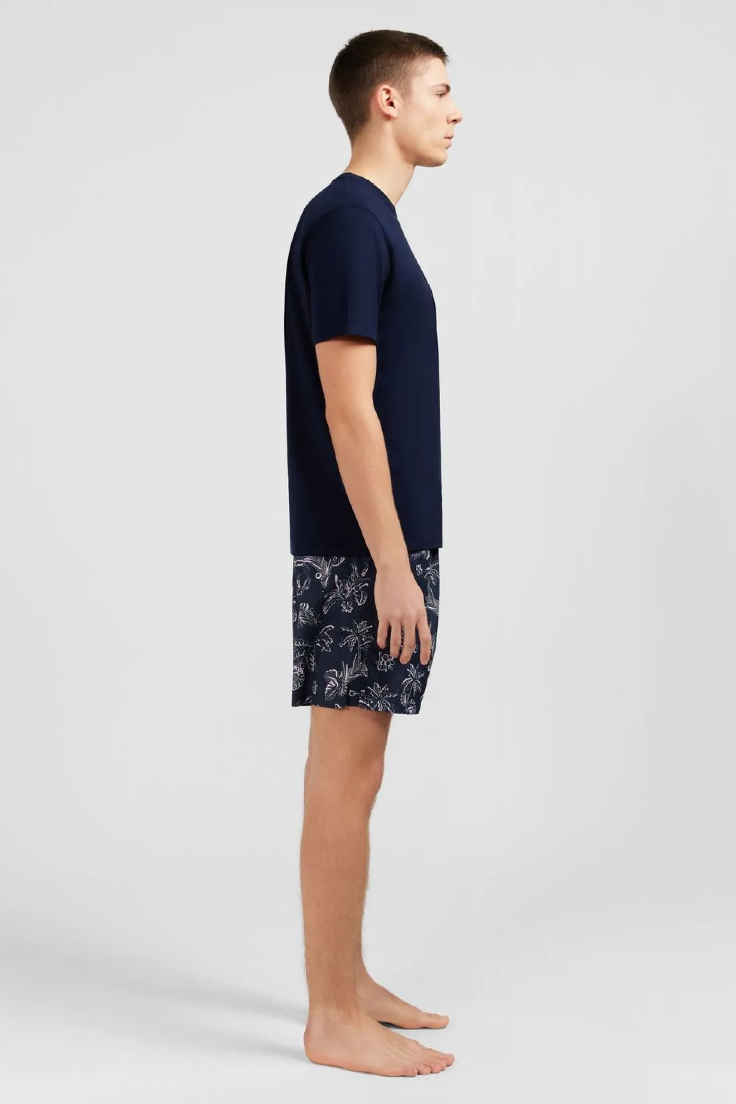 T-Shirt Bleu Fonce En Coton Flamme