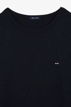 T-Shirt Bleu Fonce En Coton Flamme