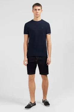 T-Shirt Bleu Fonce Uni A Manches Courtes