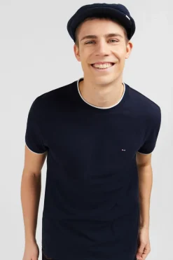 T-Shirt Bleu Fonce Uni A Manches Courtes