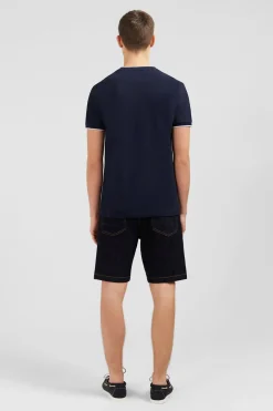 T-Shirt Bleu Fonce Uni A Manches Courtes