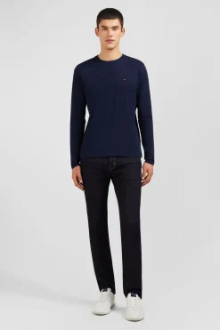 T-Shirt Bleu Marine Col Rond A Manches Longues