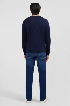 T-Shirt Bleu Marine Col V A Manches Longues