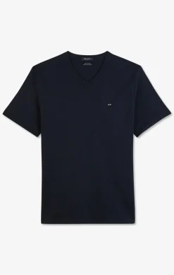 T-Shirt Bleu Marine Col V A Manches Courtes