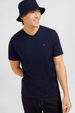 T-Shirt Bleu Marine Col V A Manches Courtes