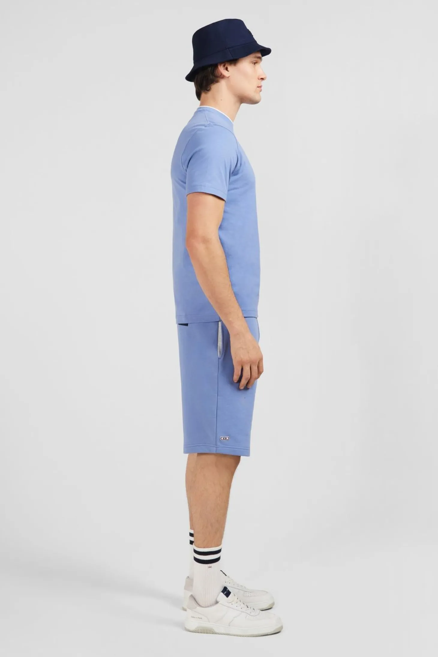 T-Shirt Bleu Uni A Manches Courtes