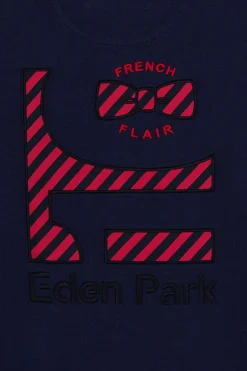 T-Shirt Colorblock Bleu Fonce A Inscription Eden Park French Flair